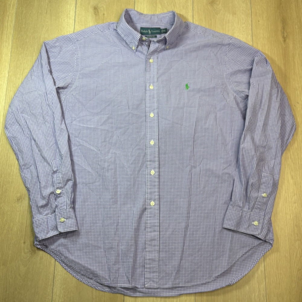 Ralph Lauren Mens XL Classic Fit Gingham Button Down Shirt Purple Green Pony Y2K